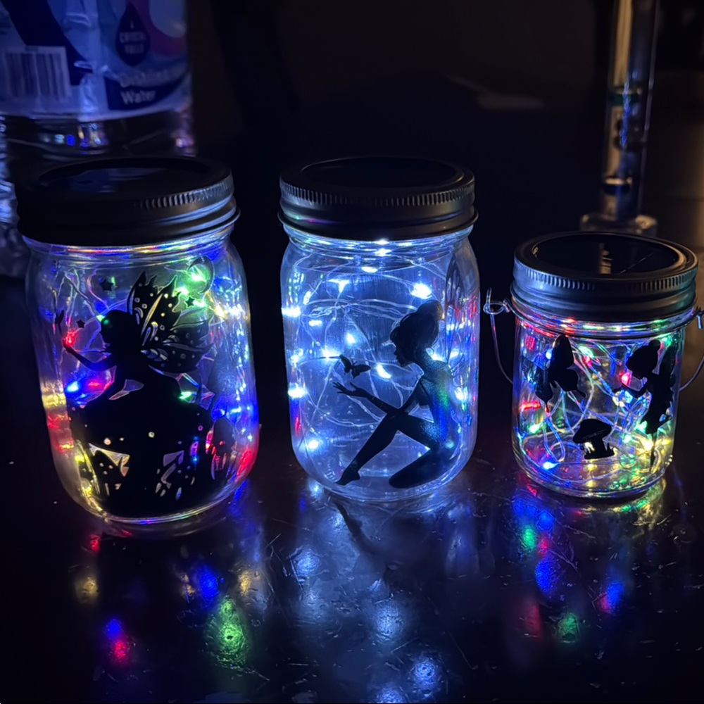 Solar Fairy Light Mason Jars - Multicolor or white lights. One random fairy jar